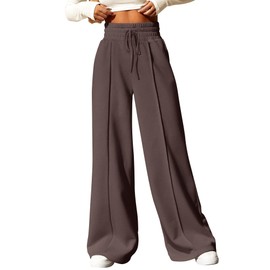 BTFBM Wide Leg Sweatpants for Women Elastic High Waisted Drawstring Loose Pants with Pockets(Solid Grey Brown,Large)