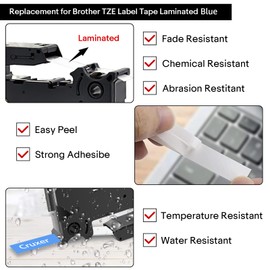 1x Cruxer 9mm Label Tape TZe-525 Replacement for Brother TZe525 TZ 0.35" Laminated Blue Tape White Text for Brother P Touch Label Maker PT-D210 PT-D220 PT-D600 PT-D200 PT-H110 PT-D400 PT-D610BT