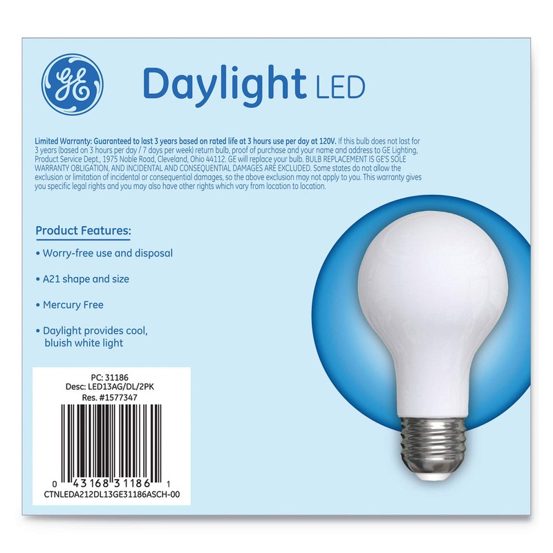 GE 31186 LED Classic Daylight A21 Light Bulb, 13 W,