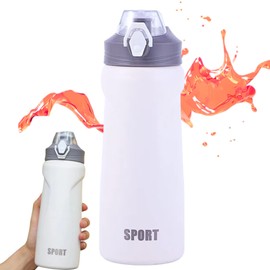 Stainless Steel Water Bottle Insulated Vacuum Flask - Leak Proof Gym Bottle Ideal for Fitness & Sport Water Bottles with Straw BPA Free for Hot & Cold Drinks Metal Water Bottle for Gym (White)