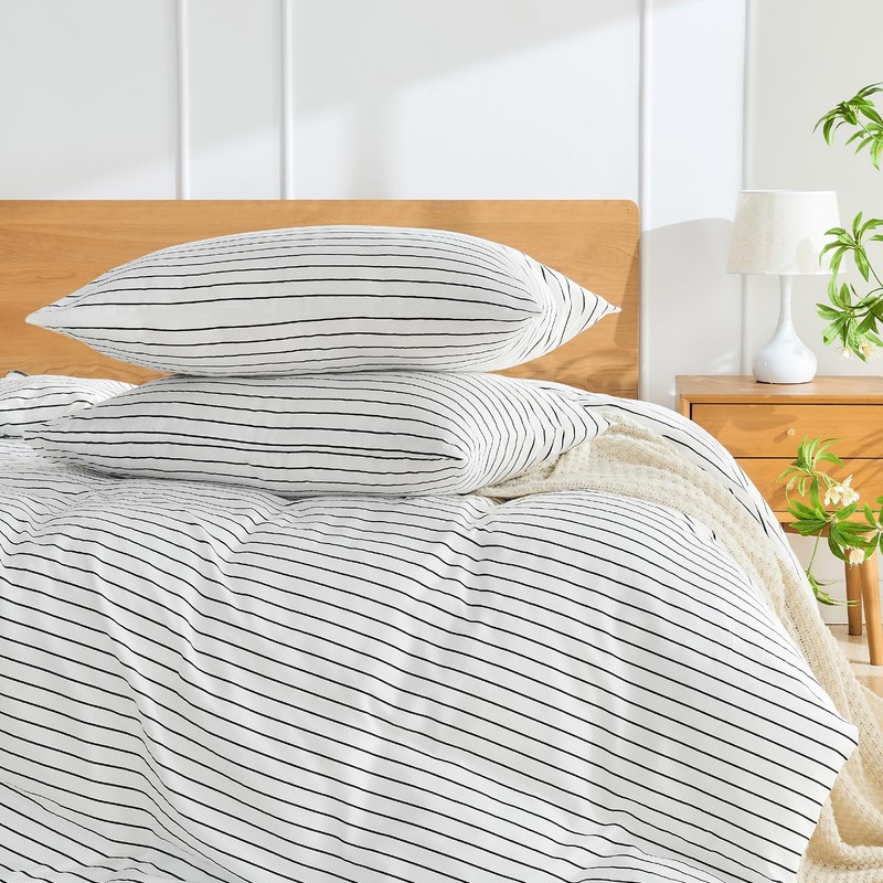 JELLYMONI 100% Natural Cotton Striped King Pillowcases Set, 2 Pack
