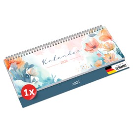PRIMUS PRINT Desk Calendar 2026 Landscape Weekly Calendar - 64 Pages Appointment Calendar and Annual Calendar - 297 x 130 mm - 75 g Natural Paper, Wire Comb Binding, Holidays and School Holidays