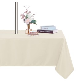 Fitable Table Cover Outdoor and Indoor Tablecloth - Washable Waterproof Wrinkle Free Table Cloth with Zipper and Umbrella Hole for Spring/Summer/Party/Picnic/BBQS/Patio Beige 60x120 inch
