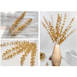 CATTREE Artificial Gold Eucalyptus, Faux Plastic Golden Plants 19" Tall 10 Pcs, Wreath Decorations Fake Shrubs for Wedding Hotel Hall Party Indoor Home Table Centerpieces DIY Decor Planting Filler