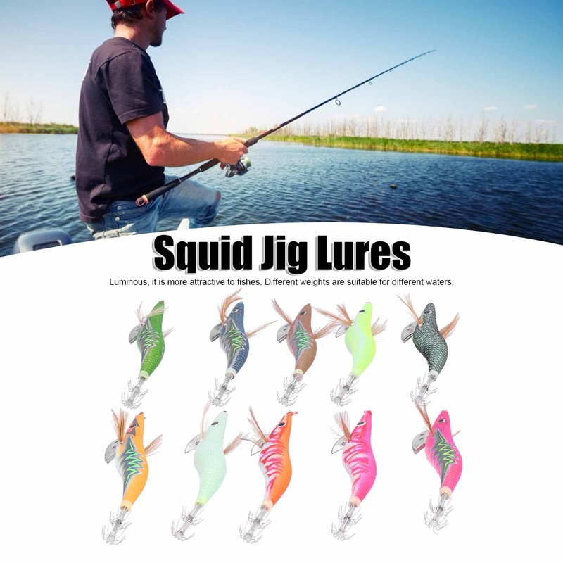 10pcs Squid Jig Hook Hard Fishing Lures Luminous Wood Fishing