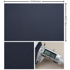 Navy Litchi Texture PU Fabric Leather 11.8x53.14 Inch（30x135 cm） 1.13mm Thick Faux Synthetic Leather Material for Upholstery Crafts, DIY Sewings, Sofa, Handbag, Earrings, Hair Bows Decorations