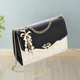 Women's Elegant Shoulder Bag with Flap Design Crossbody Bag Chain Shoulder Strap Underarm Bag Sweet Dinner Bag Versatile Shopping Bag - Color: Black