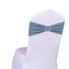 SINSSOWL 100PCS Stretch Spandex Dusty Blue Chair Sashes Bands with Buckles Slider Chair Sashes Bows for Wedding Party Banquet Birthday Decorations (Dusty Blue)