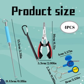 4Pcs Stainless Steel Fishing Multi-tool Set with Split Ring Pliers, Fish Hook Unloader and Unhooking Device, Line Cutter & Lanyard – Durable Angling Accessories for Freshwater & Saltwater Fishing
