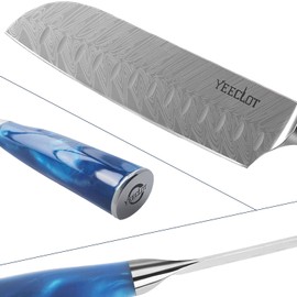 Cuchillo de Chef Yeeclot, Cuchillo Profesional Japonés Santoku 7 pulgadas, Nuevo Mango Ergonómico de Resina Resistente a la Corrosión con Caja de Regalo…