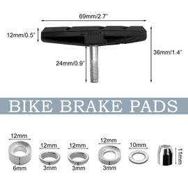 Quacc 2 Pairs Universal V Bike Brake Pads with Hex Spanner, 69 mm No Squealing Professional Mountain Bicycle V-Brake Pads Blocks Replacement for Front and Back Wheel