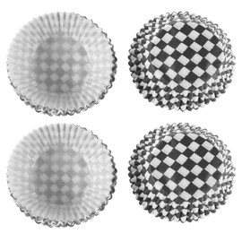 Ciieeo 100pcs Black and White Cupcake Wrappers Racing Flag Cupcake Liner Muffin Baking Case Liners Holder for Baby Shower Weddings Birthday Party Decoration