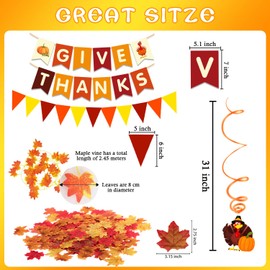 GIVE THANKS Paper Banner Triangular Bunting Maple leaf Garland Plastic Streamer for Autumn Harvest Thanksgiving Day Party Decoration