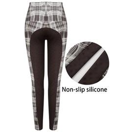 MakyeAme Women's Horse Riding Pants Full Seat Silicone Grip Riding Training Tights Equestrian Breeches with Size Pockets Coffee Plaid XL