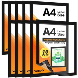 VAIIGO A4 Magnetic Sign Holder for Fridge, 10Pack Magnetic Display Frame for Fridge Whiteboards and Metal Surfaces, Picture Frame, Document Paper Holder, Black