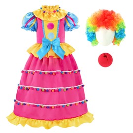 ReliBeauty Toddler Clown Costume for Kids Girls Circus Costume with Wig, 4T-4/110