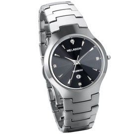 JewelryWe Men's Analogue Quartz Watch Classic Luxury Calendar Business Casual Watch with Tungsten Steel Tungsten Carbide Bracelet Gold Silver Black, Christmas Day, birthday