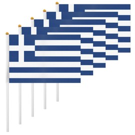 ASUNO Pack of 20 Mini Hand Hold Flag 14 x 21 cm Mini Greece Greek Stick Flag Polyester for Football Club Party Decorations International Festivals Indoor and Outdoor