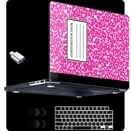 MEEgoodo for M4 MacBook Pro 16 inch Case 2024 2023 2021, Clear Case Fit Model A3403/A3186/A2991/A2780/A2485 M3 M2 M1 Pro/Max, Rose Red Composition Book