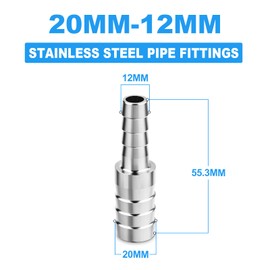 ERGAOBOY 5 Pcs 304 Stainless Steel 20MM to 12MM Reducing Hose Barb Adapter, Barb Splicer Union Mender Coolant Pipe Fitting for Water Fluid Air