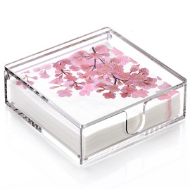 Acrylic Napkin Holder, 7"x 7"x 2.4" Flat Luncheon Napkin Dispenser with Lid, Clear Flip-top Waterproof Paper Napkin Container Organizer for Table, Kitchen, Indoor & Outdoor, Bathroom Vanity