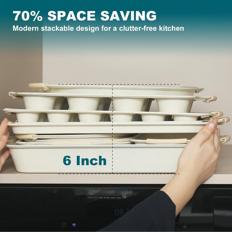 BakerChef 10-Piece Nonstick Baking Pans Set, Stackable Non-Toxic Bakeware Sets