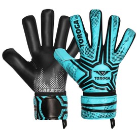 TOROGA Football Goalkeeper Gloves For Boys, Kids Children Youth Soccer Goalie Gloves with 4mm Latex Finger Spine Protection (Black Negative Cut, 9 - For M-L(ADULT), Ambidextrous)