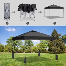 GDY 10'x10' Pop Up Canopy Tent, Outdoor Canopy Tent, Patio Tent,Commercial Instant Gazebos, Portable Shelter Canopies, Easy Outdoor Sun Shade for Events, Parties, Camping, (Black).