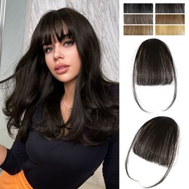 Bangs Hair Clip in Bangs Real Human Hair Extensions Fake Bangs Fringe with Temples Wispy Bangs Hair Extensions for Women Clip Curved Bangs for Daily Wear (Wispy Bangs,Dark Brown)