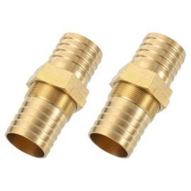 sourcing map 2Pcs 1" Hose Barb Fitting, Brass Hex Head Straight Union Hose Water Bulkhead Pipe Fitting for Water Fuel Air, Brass Tone