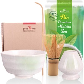 Goodwei Matcha Complete Set with Ceramic Bowl 180 ml Including Organic Matcha Tea (Shiro)