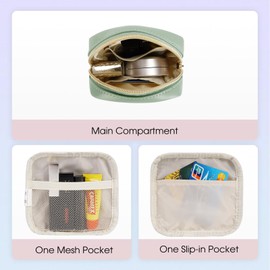 Wandering Nature Small Makeup Bag for Purse Mini Make up Pouch Cute Cosmetic Pouch for Women with Slip-in Pockets Eco Vegan Leather, Green