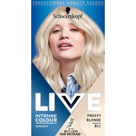 Schwarzkopf LIVE Intense Colour Frosty Blonde Permanent Hair Dye B11, Long Lasting Blonde Hair Colour for Up to 80% Less Hair Breakage, Hair Lightener with anti-brassiness effect