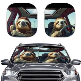 Brosoneto 2-Piece Car Windshield Sun Shade, Funny Sloth Print Car Sun Shade Windshield for Protect Sun Heat, Foldable Sunshade for Car Windshield