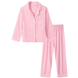 SWOMOG Womens Pajamas Set Long Sleeve Sleepwear Button Down Nightwear Soft Pj Lounge Sets Pink