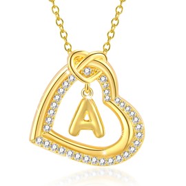 Apsvo 14K Gold Plated Love Heart Initial Necklaces for Women CZ Bubble Letter A Pendant Chain Birthday Graduation Mother's Day Jewelry Gifts Ideas