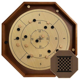 30 Inch Tournament Crokinole Board Game, 2 in 1 Crokinole and Checkers with 26” Playing Surface, Metal Pegs, Wooden Octagon Canadian Tabletop Board Game Krokinole for Families and Friends