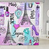 Paris Eiffel Tower Kids Shower Curtains,High Heel Lipstick Makeup Girly