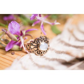 Windalf Alina Women's Ring 1.3 cm Mother of Pearl Jewellery Bronze, Fabric jewellery bag, Onyx