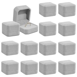 YYBD 12Pcs Gray Ring Boxes Plush Fabric Earring Ring Box with Insert Engagement Ring Box Ring Display Packaging Box Jewelry Storage Case for Wedding Proposal Ceremony Anniversary Valentines Present
