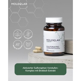 MoleQlar Sulforaphan Kapseln - 60 Stück Glucoraphanin + Myrosinase - aktivierter Sulforapro-Komplex mit Brokkoli-Extrakt - vegan und glutenfrei - Sulforaphan capsules
