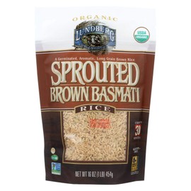 Lundberg Family Farms - Organic Sprouted Brown Basmati Rice, Germinated & Aromatic, 30-Minute Cook Time, 100% Whole Grain, Non-GMO, Gluten-Free, USDA Certified Organic, Vegan, Kosher (16 oz, 6-Pack)