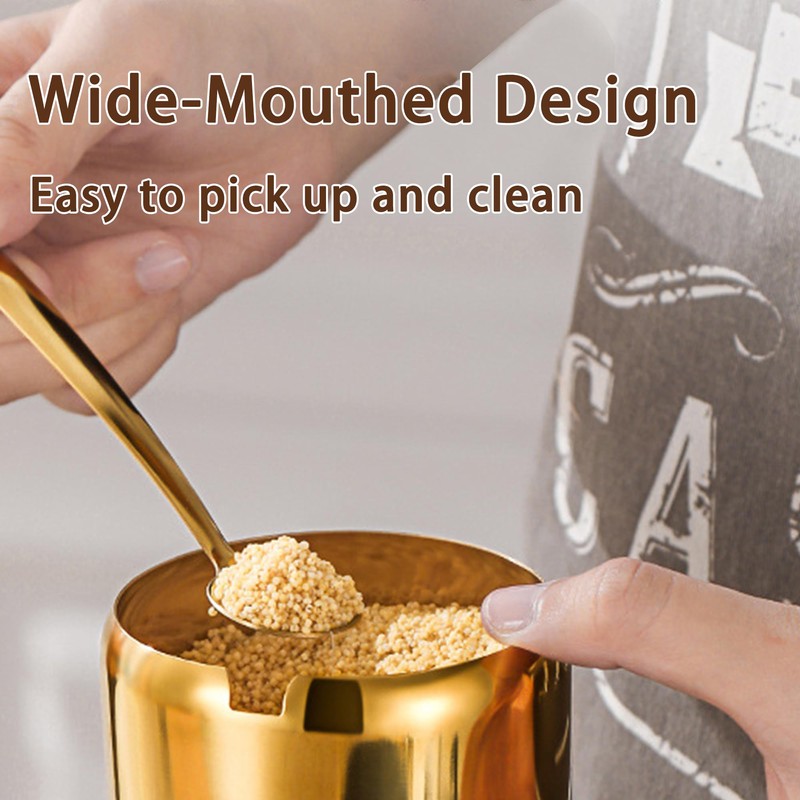 10.5oz Gold Stainless Steel Sugar Bowl with Lid and Spoon,