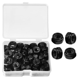 LEONTOOL 50Pcs M6 x 1.0mm Locknuts, Metric Self-Lock Nylon Inserted Hex Lock Nuts Black Zinc Plated 304 Stainless Steel Self Clinching Nut for Auto, Machine, Furniture, Tiny Nut with Storage Box