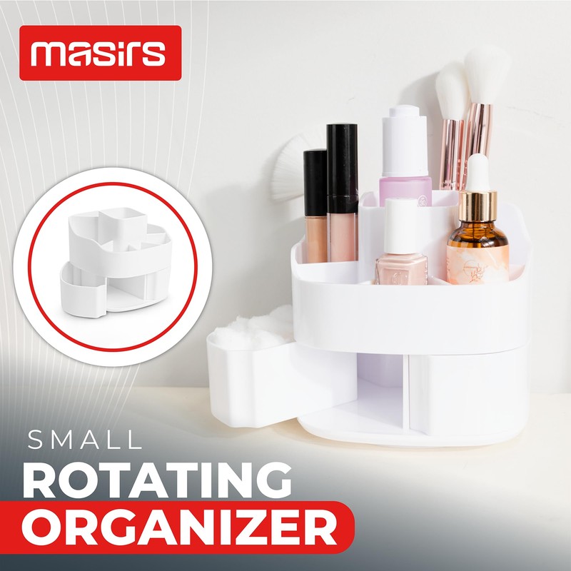 Masirs Small Rotating Makeup Organizer - Mini Yet Spacious Cosmetic