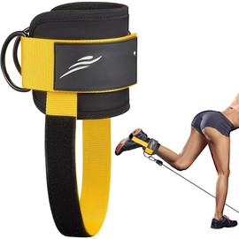 Ankle Strap for  Machine, Padded Ankle Straps for  Machine Kickbacks, Glute Workouts,  Extensions, Curls, Booty  Abductors Exercise, Adjustable Comfort Ankle Cuff for Gym - Color: Single-Yellow