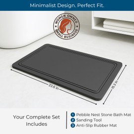 Pebble Nest Stone Bath Mat – Diatomaceous Earth Quick Drying Non-Slip Bathroom Mat – Super Absorbent Diatomite Shower Mat, Durable & Easy to Clean, Modern, 23.6" x 15.3", (Slate Grey - Linea)