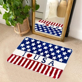 KPOCES Patriotic US Flag Bath Rugs 4th of July Decor I Love USA Bathroom Mat Ultra Soft Quick Dry Water Absorbent Bathtub Shower Mat Non Slip Washable Toilet Door Mat, 20" x 32"