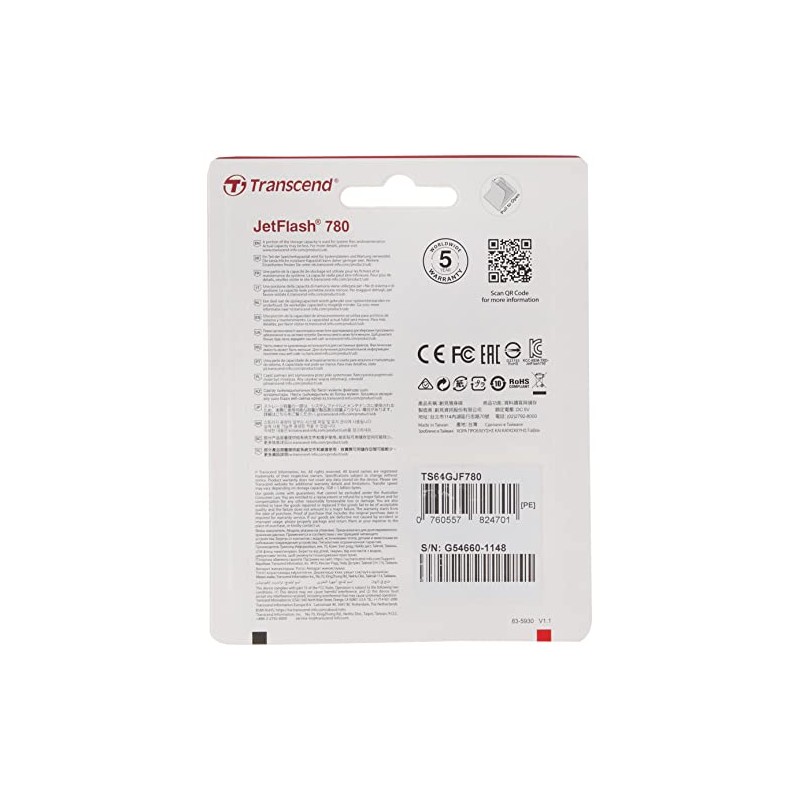 Transcend 64GB JetFlash 780 USB 3.0 Flash Drive (TS64GJF780), Black