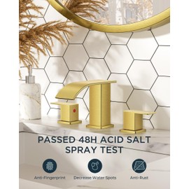 FORIOUS Brushed Gold Bathroom Faucets 3 Hole, Waterfall Square 8 Inch Widespread Bathroom Sink Faucet with Metal Pop-up Drain and Supply Lines, Two Handles for Vanity, RV, Farmhouse Remodel